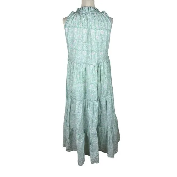 Ro's Garden Sasha Midi Dress Green Floral Tiered Ruffle Hi Low Hem Size XS
