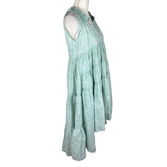 Ro's Garden Sasha Midi Dress Green Floral Tiered Ruffle Hi Low Hem Size XS