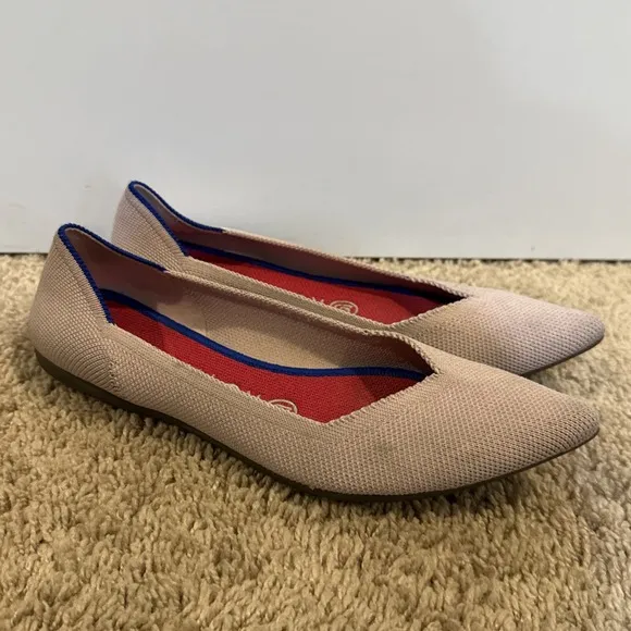 Rothy's &quot;THE POINT&quot; Blush Pink Knit Pointed Toe Flats Women Sz 7 Ballet Shoes