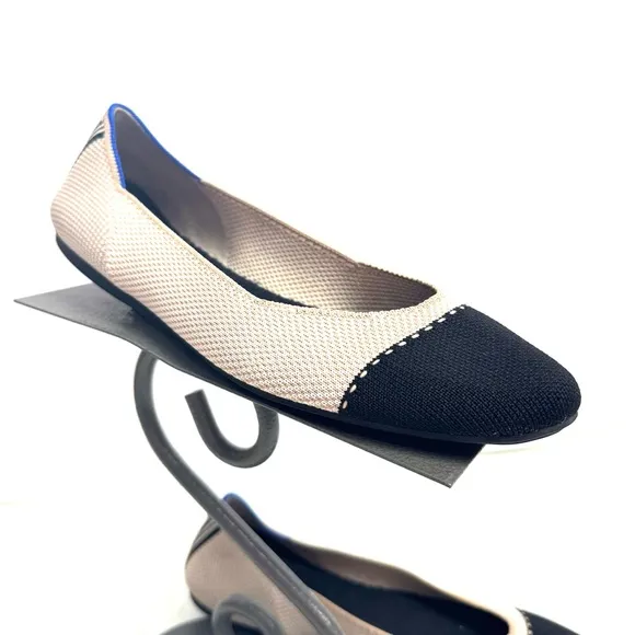 Rothy’s Black &amp; Tan Round Toe Flats Shoes Size 9.5