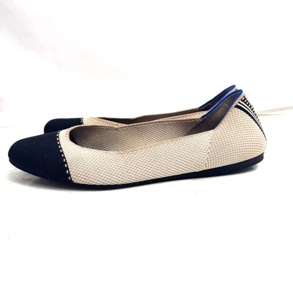 Rothy’s Black &amp; Tan Round Toe Flats Shoes Size 9.5