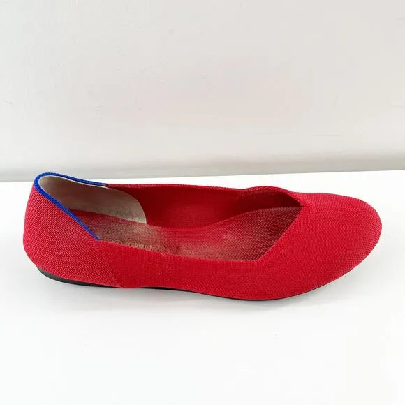 Rothy's Casual Slip On Soft Flexible Round Toe Knit Ballet Flats Bright Red 8.5