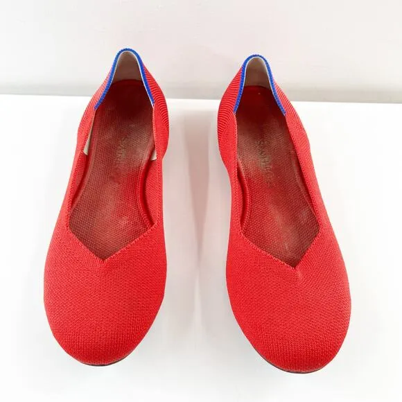 Rothy's Casual Slip On Soft Flexible Round Toe Knit Ballet Flats Bright Red 8.5