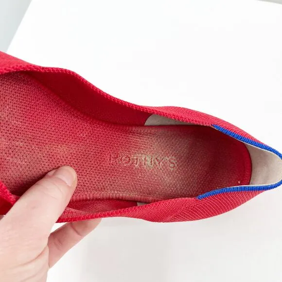 Rothy's Casual Slip On Soft Flexible Round Toe Knit Ballet Flats Bright Red 8.5