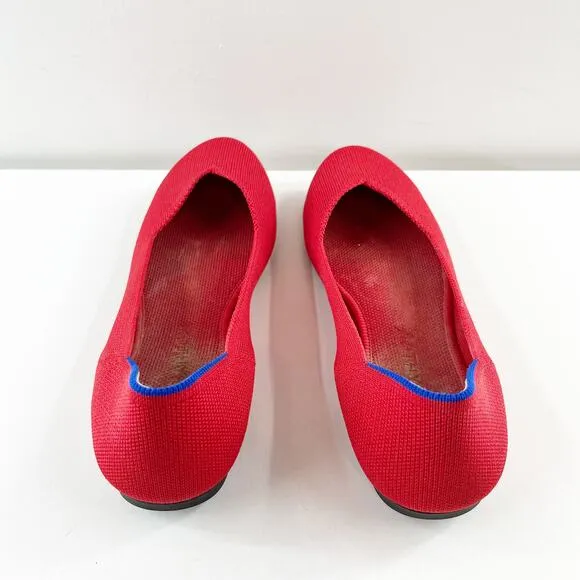 Rothy's Casual Slip On Soft Flexible Round Toe Knit Ballet Flats Bright Red 8.5