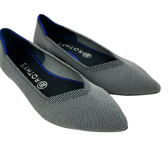 Rothy's Cloud Grey Pointed Toe Knit Fabric Slip On Comfortable Ballet Flats