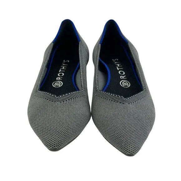 Rothy's Cloud Grey Pointed Toe Knit Fabric Slip On Comfortable Ballet Flats