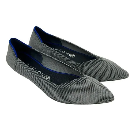 Rothy's Cloud Grey Pointed Toe Knit Fabric Slip On Comfortable Ballet Flats