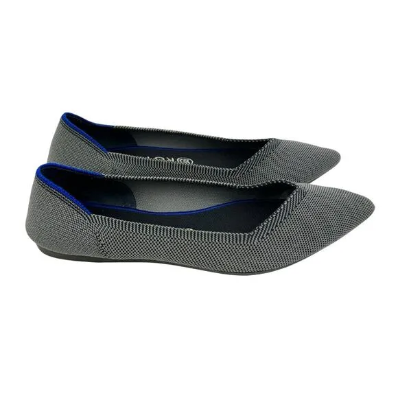 Rothy's Cloud Grey Pointed Toe Knit Fabric Slip On Comfortable Ballet Flats