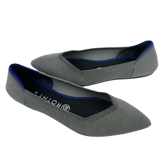 Rothy's Cloud Grey Pointed Toe Knit Fabric Slip On Comfortable Ballet Flats