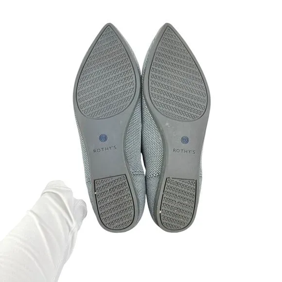 Rothy's Cloud Grey Pointed Toe Knit Fabric Slip On Comfortable Ballet Flats