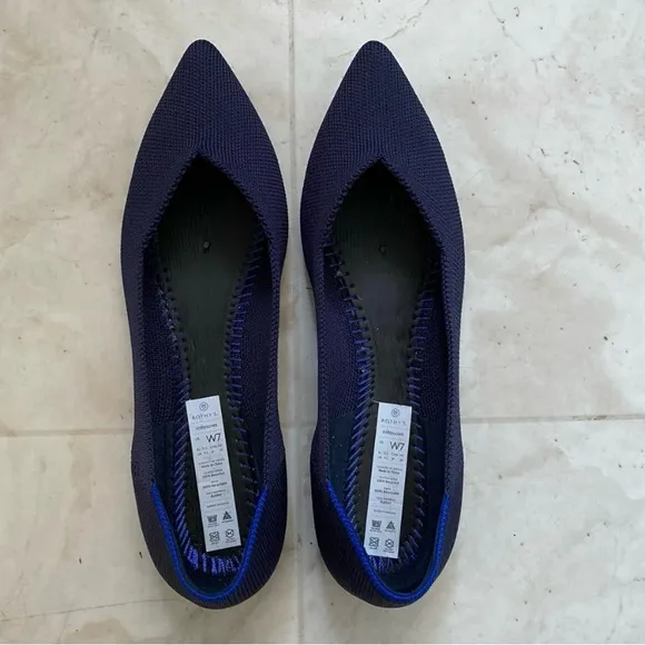 Rothy's Dark Navy Blue Pointed Toe Slip-on Knit Ballet Flats size 7