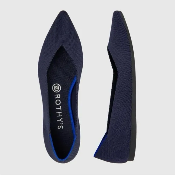 Rothy's Dark Navy Blue Pointed Toe Slip-on Knit Ballet Flats size 7