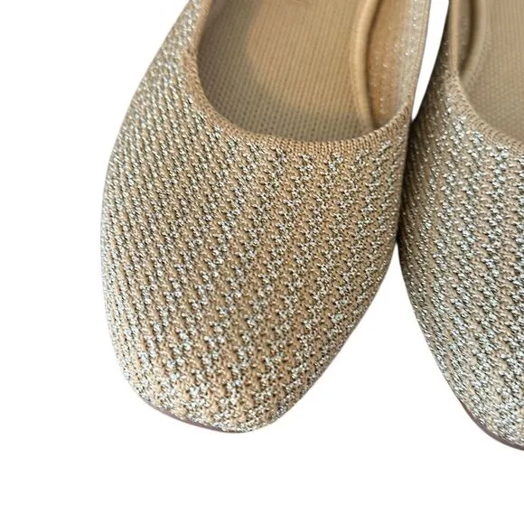 Rothy’s Gold Silver Striped Metallic Comfort Slip On Ballerina Flats 9