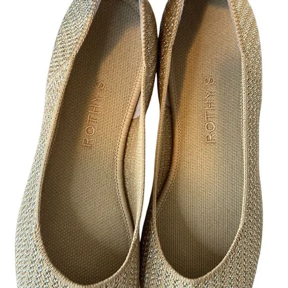 Rothy’s Gold Silver Striped Metallic Comfort Slip On Ballerina Flats 9