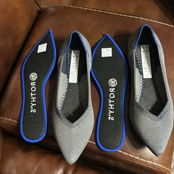 Rothy's Gray The Point Women's Flats| Color: Cloud Gray Birdseye  - Size 6W