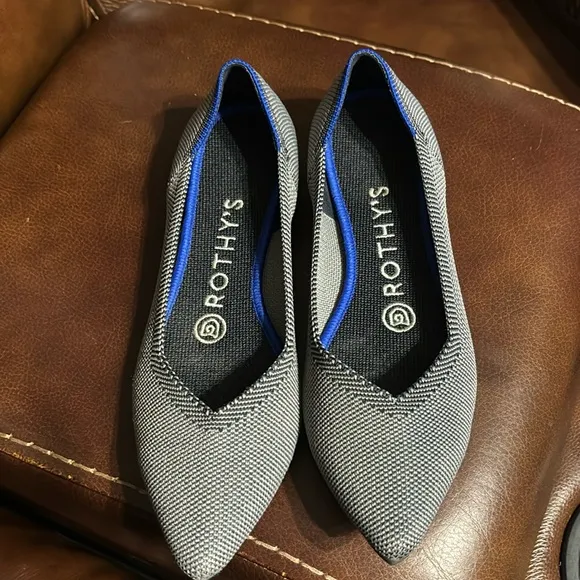 Rothy's Gray The Point Women's Flats| Color: Cloud Gray Birdseye  - Size 6W