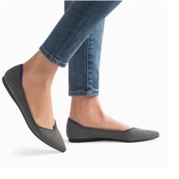 Rothy's Gray The Point Women's Flats| Color: Cloud Gray Birdseye  - Size 6W