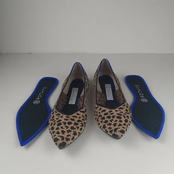 Rothys leopard print pointed toe flats retired print size 6M tan/black