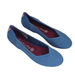 Rothys Round Toe Flat Shoe Limited Edition Blue Indigo Mini Stripe Size 8.5