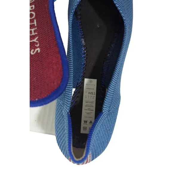 Rothys Round Toe Flat Shoe Limited Edition Blue Indigo Mini Stripe Size 8.5
