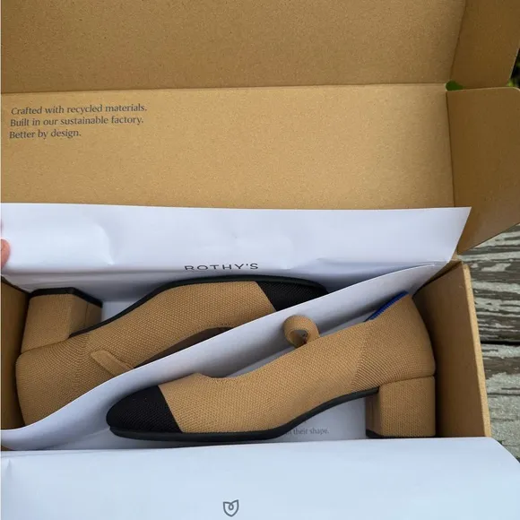 Rothy's Tan and Black Mary Jane Heels, size 6.5