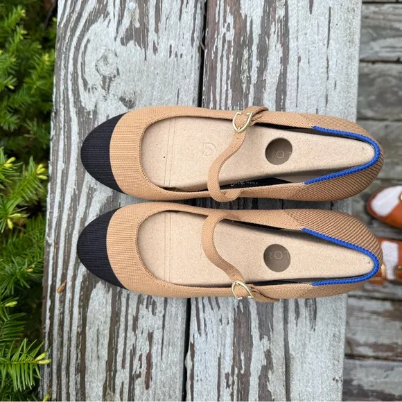 Rothy's Tan and Black Mary Jane Heels, size 6.5