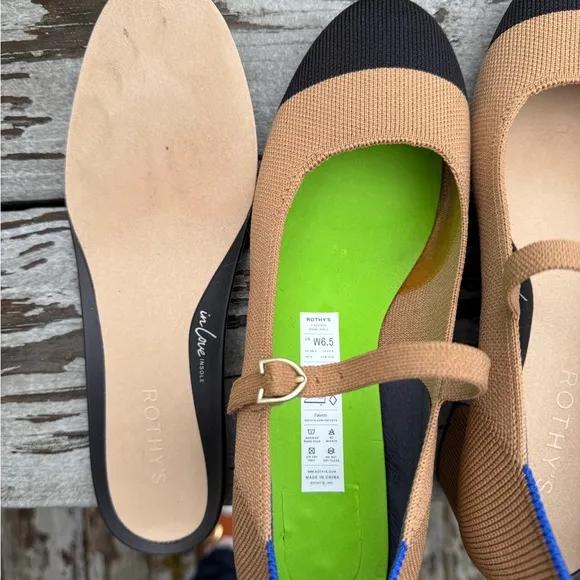 Rothy's Tan and Black Mary Jane Heels, size 6.5