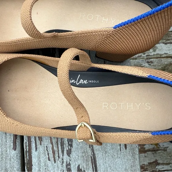 Rothy's Tan and Black Mary Jane Heels, size 6.5