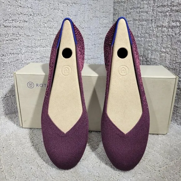 Rothys The Flat Burgundy Fig Phyton Round Toe Slip on Shoes Multiple Sizes