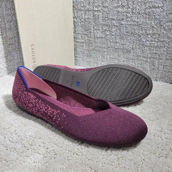 Rothys The Flat Burgundy Fig Phyton Round Toe Slip on Shoes Multiple Sizes