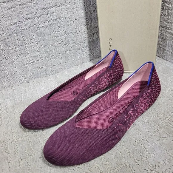 Rothys The Flat Burgundy Fig Phyton Round Toe Slip on Shoes Multiple Sizes