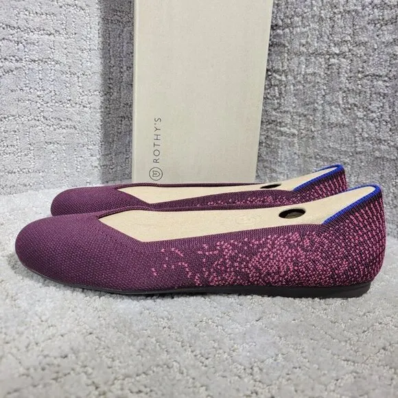 Rothys The Flat Burgundy Fig Phyton Round Toe Slip on Shoes Multiple Sizes