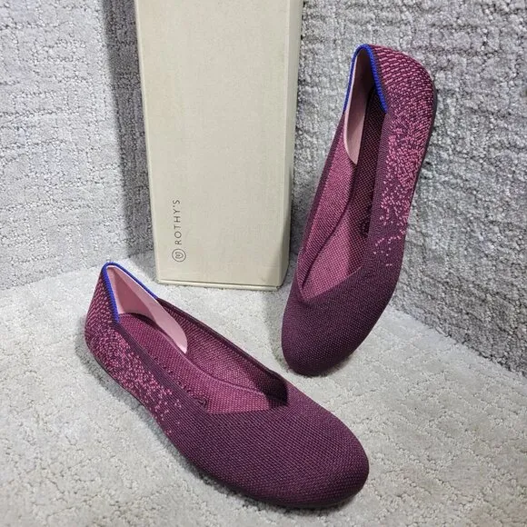 Rothys The Flat Burgundy Fig Phyton Round Toe Slip on Shoes Multiple Sizes
