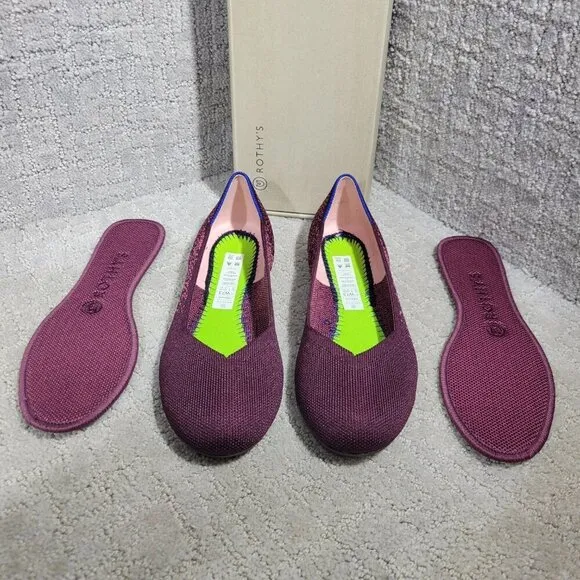 Rothys The Flat Burgundy Fig Phyton Round Toe Slip on Shoes Multiple Sizes