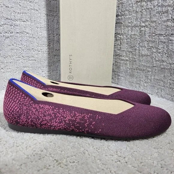 Rothys The Flat Burgundy Fig Phyton Round Toe Slip on Shoes Multiple Sizes