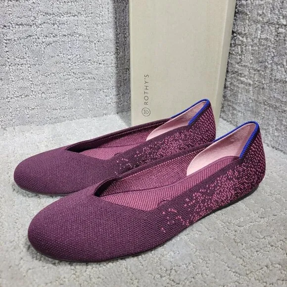 Rothys The Flat Burgundy Fig Phyton Round Toe Slip on Shoes Multiple Sizes