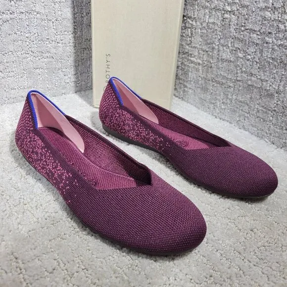 Rothys The Flat Burgundy Fig Phyton Round Toe Slip on Shoes Multiple Sizes