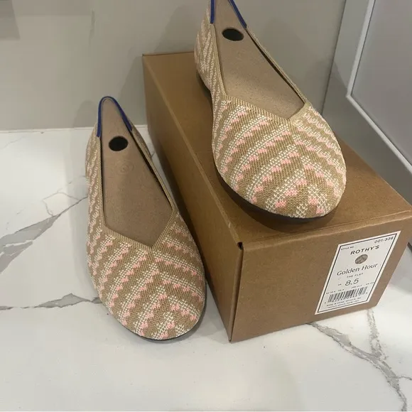 Rothy’s, the flat Golden hour, Stylish Women's Flats in Pink and Tan, Size 8.5