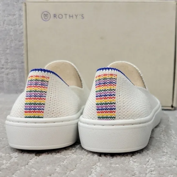Rothy’s The Kids Unisex US 13 White Rainbow Round Toe Slip On Sneaker Shoes