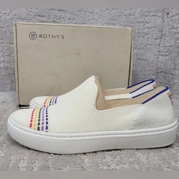 Rothy’s The Kids Unisex US 13 White Rainbow Round Toe Slip On Sneaker Shoes