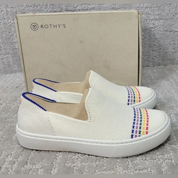 Rothy’s The Kids Unisex US 13 White Rainbow Round Toe Slip On Sneaker Shoes