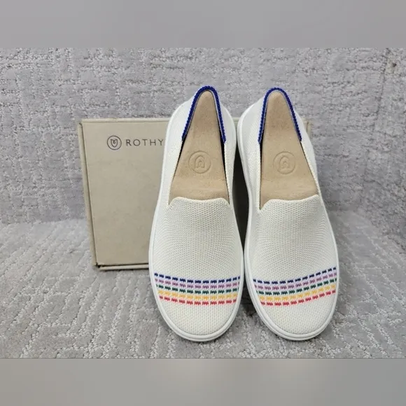 Rothy’s The Kids Unisex US 13 White Rainbow Round Toe Slip On Sneaker Shoes