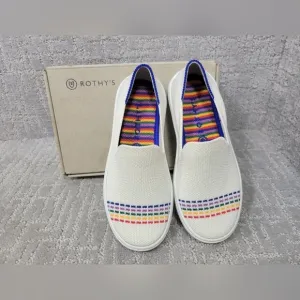 Rothy’s The Kids Unisex US 13 White Rainbow Round Toe Slip On Sneaker Shoes