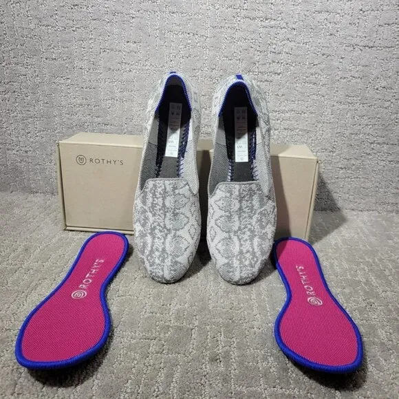 Rothys The Loafer Ivory Grey Snake Round Toe Slip on Shoes Womens Size 7.5, 8, 9