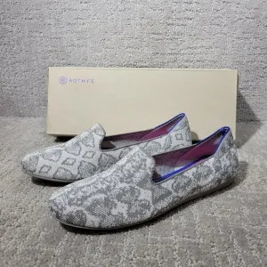 Rothys The Loafer Ivory Grey Snake Round Toe Slip on Shoes Womens Size 7.5, 8, 9