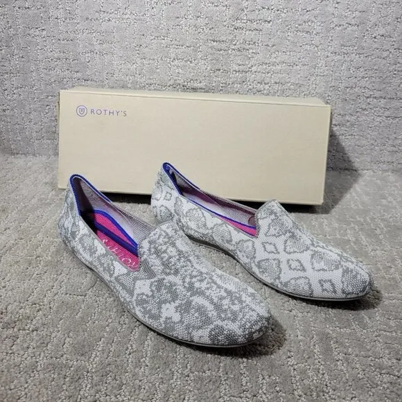 Rothys The Loafer Ivory Grey Snake Round Toe Slip on Shoes Womens Size 7.5, 8, 9