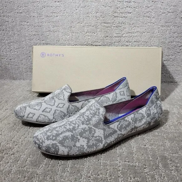 Rothys The Loafer Ivory Grey Snake Round Toe Slip on Shoes Womens Size 7.5, 8, 9