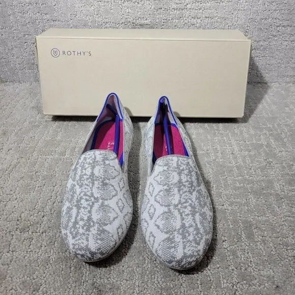 Rothys The Loafer Ivory Grey Snake Round Toe Slip on Shoes Womens Size 7.5, 8, 9