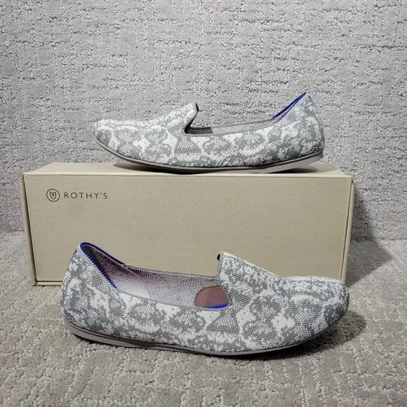 Rothys The Loafer Ivory Grey Snake Round Toe Slip on Shoes Womens Size 7.5, 8, 9